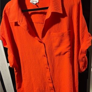 Calvin Klein Women's Bright Orange Button-Down Shirt